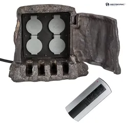 HEITRONIC Outdoor Energieverteiler BAUMSTUMPF, 4-fach, mit Funkfernbedienung, 250V / 10A, 1200W, IP44, braun HEI-37501