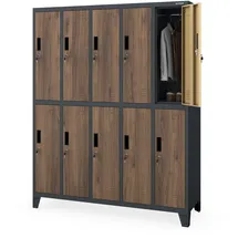 Jan Nowak Metallschrank 10 Fächer Stahl 172 x 136 x 45 cm Dunkelgrau/Braun