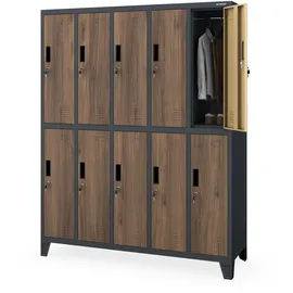 Jan Nowak Metallschrank 10 Fächer Stahl 172 x 136 x 45 cm Dunkelgrau/Braun