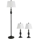 Homcom 3er- Lampenset 2 Tischlampen + 1 Stehlampe schwarz, weiß