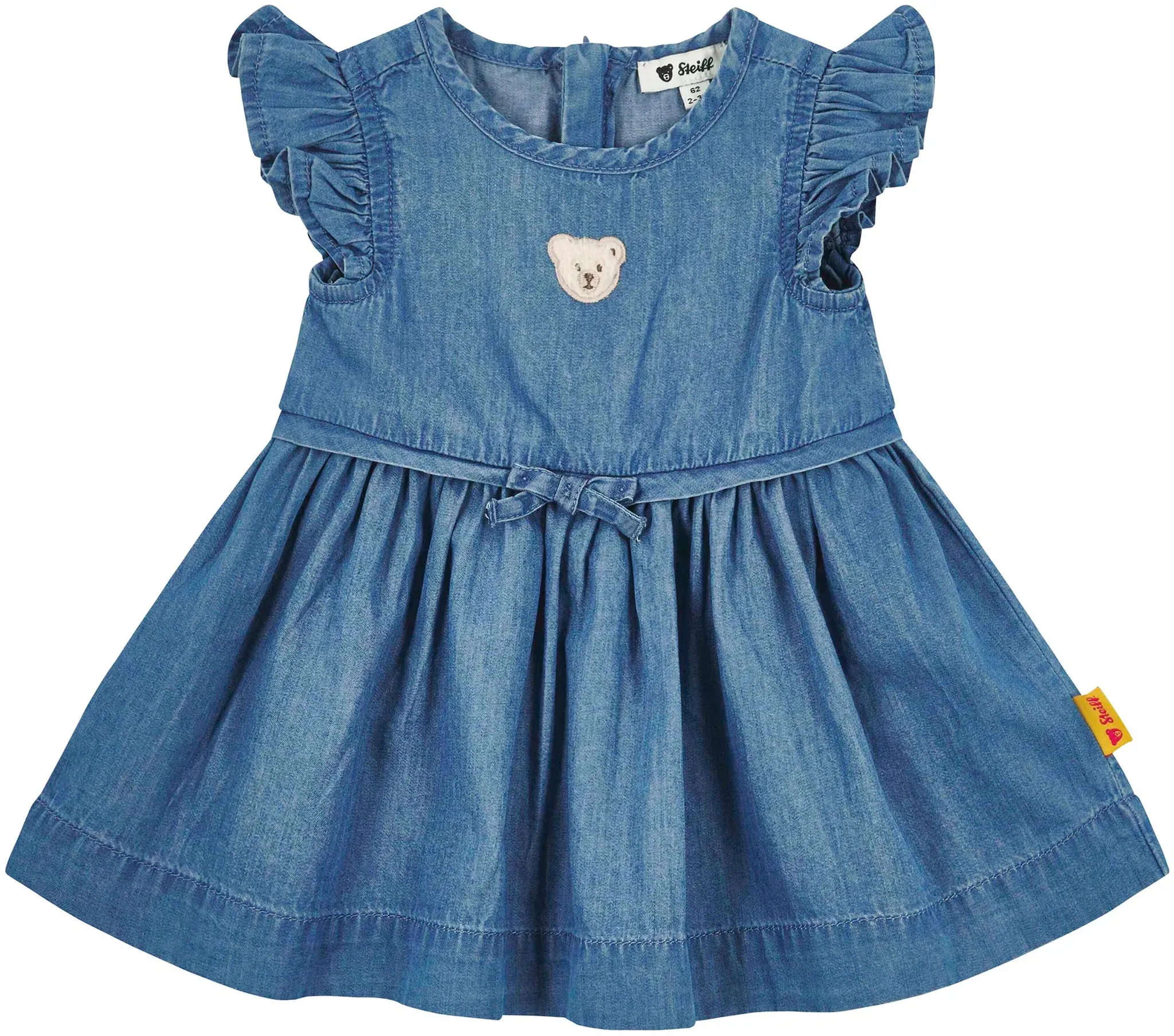 Steiff Jeans-Kleid kurzarm Bär Rüschen, denim, 86