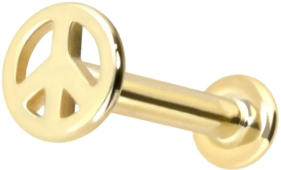 14 Karat Gold Labret mit Push Fit PEACE-ZEICHEN