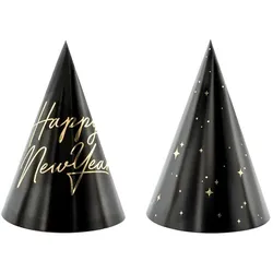 6 Hüte `Happy Year` schwarz gold