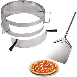 Meateor Pizzaring Set, Pizza Komplett Set, Ring verstellbar 46-56 cm, aus Edelstahl, integriertes Thermometer,ideale Pizza vom Kugelgrill, inkl. Pizzaschieber, Cordierit Pizzastein sowie Tür