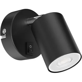 ledscom.de Wandspot WAIKA, einflammig, mit Schalter, GU10, schwarz matt, inkl. 468lm LED GU10 Lampe, warm-weiß