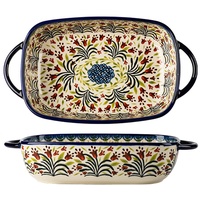 Bicuzat Keramik-Backform, Vintage-Stil, Tulpen-Blumenmuster, Backform, Lasagnepfanne, Backform mit Griffen für Ofen/Kochen/Küche, 1 Stück, 1,7 l