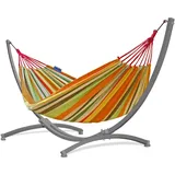 Potenza Outdoor Hängematte mit Gestell für 2 Personen I Baumwolle Doppelhängematte XXL 220x160, 200kg I Hängemattengestell 220kg, wetterfest (Orange, Gestell Grau)