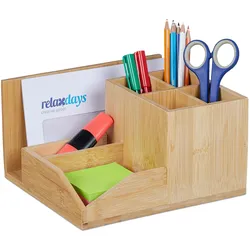 Relaxdays Schreibtisch Organizer, Bambus 7 Fächer, für Stifte, Dokumente, HxBxT: 11 x 21 x 19 cm, Stiftehalter, natur