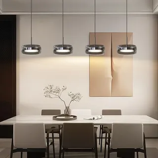 AHQX LED Pendelleuchte Kristall Glas Hängelampe Esstisch LED Hängeleuchte Höhenverstellbar Für Esszimmer Wohnzimmer, Vintage-Industriedesign Dimmbar Deckenleuchte(4 Lichter)
