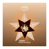 Weigla - Fensterbild original Erzgebirge Stern Seiffener Kirche I Weihnachtsdeko Fenster I 1 LED Lampe I 0,8 W, E14 I Fensterbild Weihnachten I Weihnachtsbeleuchtung Holz I Fensterdeko hängend