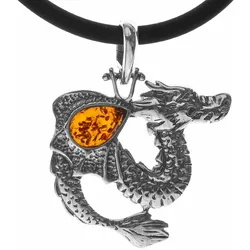 Halsreif OSTSEE-SCHMUCK "Ostsee-Schmuck Kette mit Anhänger Drache - Kautschukreif" Gr. 60, silber (silberfarben), Halsketten, Damen, 60cm, Silber 925 (Sterlingsilber), L: 45cm