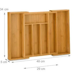 Relaxdays Besteckkasten Bambus ausziehbar 5x29-48x34 cm natur