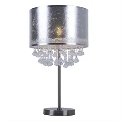 Tisch Leuchte Steh Lampe Stoff Blattsilber Stand Strahler Kristalle im Set inkl. LED Leuchtmittel