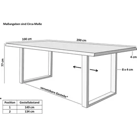 Sam Esstisch Baumkante Holz Wildeiche-Optik 200 x 100 U-Gestell schwarz JOSY