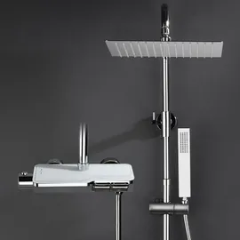 Görbach Regendusche Duschset mit Duscharmatur Komplettset, Edelstahl Duschsystem mit Thermostat, Überkopfbrause, Handbrause, Duschstange Chrom (2020CP)