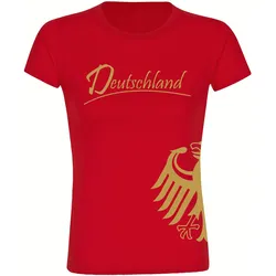 multifanshop Damen T-Shirt - Deutschland - Adler seitlich Gold - Druck gold metallic - Frauen