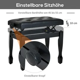 Homcom Klavierhocker Höhenverstellbar Massivholz Schwarz 64 x 35 x 45-55 cm