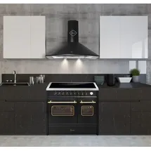 Gurari Induktions-Standherd E 913 RU BL+GCH S 171 90 BL PRIME, Retro Range Cooker 90 cm/ 121L+Dunstabzugshaube 90 cm - Schwarz/Silber