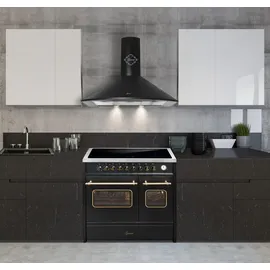 Gurari Induktions-Standherd E 913 RU BL+GCH S 171 90 BL PRIME, Retro Range Cooker 90 cm/ 121L+Dunstabzugshaube 90 cm - Schwarz/Silber