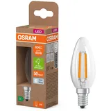 Osram Energy Class LED-Lampe in klassischer Minikerzenform, 3.8 W / 806 lm, EEK A, kaltweißes Licht (4000 K), CRI 80, aus klarfarbenem bleifreiem Glas, E14 Sockel, IP20, 35 mm Durchmesser.