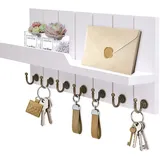 Kldgris Schlüsselbrett mit Ablage, Moderne Schlüsselhalter/Schlüsselboard und 7 Haken Schlüsselbrett Holz für Eingang, Flur, Schlafzimmer, Wohnzimmer (Weiß)