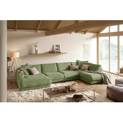 KAWOLA Sofa MADELINE Wohnlandschaft U-Form Cord olivgrün Longchair links