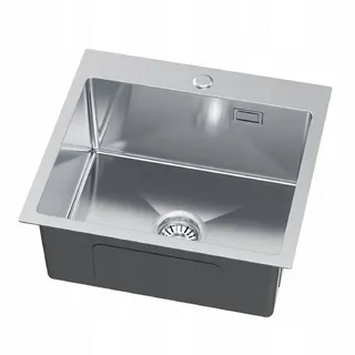 QLS Spülbecken Küche 50x40cm aus Edelstahl mit Hahnloch Ablauf-Set Gebürstet 11152