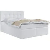 WFL GROUP Boxspringbett mit Bettkasten 120x200 140x200 160x200 180x200 200x200 Doppelbett Gepolstert Bett Mit Matratze und Topper - Stauraumbett mit Kopfteil - Weiß Kunstleder - 140 x 200 cm