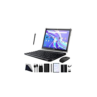 2025 Neueste Tablet 10 Zoll,3-in-1 Android Tablet Mit Tastatur Maus Stift, 4G LTE Tablets Mit 2 SIM 1 SD,64GB ROM 512GB TF-Octa-Core | 1080P FHD | 13MP | 6000mAh | Bluetooth | WLAN GPS Typ C-Schwarz