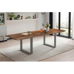 SAM® Esstisch Baumkante Akazie nuss 220(320)x100 Ansteckplatten silber ADINA