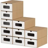 TolleTour 20x Schuhboxen mit Sichtfenster Schuhaufbewahrung Aufbewahrungsbox Stapelbar Storage Box Schuhbox Schuhkarton Schuhschachtel Allzweckbox ... - Braun/Weiß