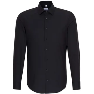 Seidensticker Herren Hemd Slim Fit Bügelfrei Kent Kragen - Langarm - Baumwolle, Black, 42