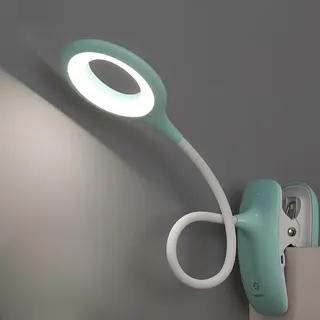 QJUZO Klemmlampe Bett, LED Leselampe Bett Touch Dimmbar 3 Farben Bettlampe Klemmleuchte Augenschutz Schwanenhals Leselampe Kinder USB Aufladbare für Studieren Arbeiten, Blau