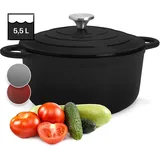 Klarstein Bräter aus Gusseisen für Induktion, 5,5L Emaillierte Schmortöpfe mit Deckel, Schmortopf Klein Backofengeeignet, Gusseiserner Bräter für Backofen, Spülmaschinenfester Emaille Topf, Dutch Oven