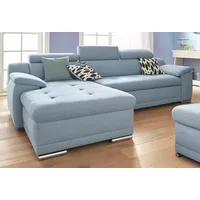 Ecksofa SIT & MORE "Andiamo L-Form" Sofas Gr. B/H/T: 270cm x 93cm x 165cm, Struktur, Recamiere links, mit Bettfunktion, blau (hellblau) wahlweise mit Bettfunktion, inklusive Kopfteilverstellung