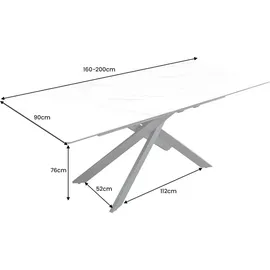 Riess-Ambiente Ausziehbarer Esstisch ALPINE 160-200cm weiß Keramik Marmor schwarz Metall, Esszimmertisch, Küchentisch