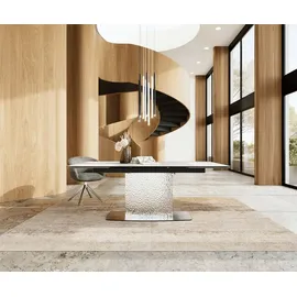 DeLife Esstisch Edge 200-300x100 Keramik Laminam®Statuarietto Weiß Wave Edelstahl ausziehbar, Esstische
