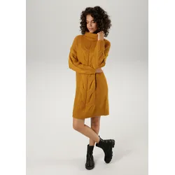 Strickkleid ANISTON CASUAL, Damen, Gr. 36, N-Gr, gelb (ocker), Grobstrick, Obermaterial: 100% Polyacryl, unifarben, casual, oversize kniefrei, Langarm Rippstrickbündchen, Kleider, mit extravagantem Zopfmuster
