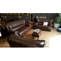 Xlmoebel Chesterfield-Sofa Chesterfield Echtleder Sofa Set 3+2+1 Polstermöbel Sitzgruppe, Hergestellt in Europa braun