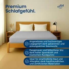 AM Qualitätsmatratzen Spannbettlaken Jersey 200 x 200 cm Hellgrau