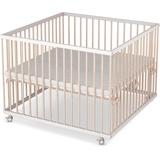 Sämann Laufstall Baby 100x100 cm mit Matratze | TÜV geprüft 2023 | stufenlos höhenverstellbar | Laufgitter Premium | Babybett aus Holz | Krabbelgitter weiß/natur