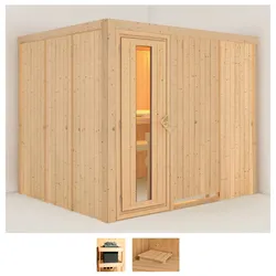 Sauna KARIBU "Gitte", beige (naturbelassen), ohne Ofen, (ohne Ofen), Saunen, ohne Ofen