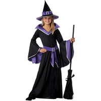 Tante Tina Hexenkostüm Mädchen - 3-teiliges Mädchen Kostüm Hexe mit Kleid , Gürtel und Hut - Schwarz, Lila - Größe M ( 128 ) - geeignet für Kinder von 5 bis 7 Jahren