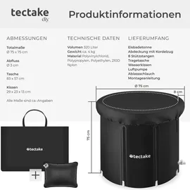 Tectake tectake® Eisbadetonne faltbar, mit 3-facher Isolierung, zentraler Wasserablass und Ablaufhahn, inkl. Tragetasche, Pumpe und Wasserkissen