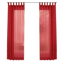 Gardinenbox 2er-Pack Gardinen Transparent Vorhang Set Wohnzimmer Voile Schlaufenschal mit Bleibandabschluß HxB 245x140 cm Rot,