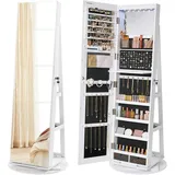 Songmics Schmuckschrank mit LED und Spiegel 360° drehbar Weiß
