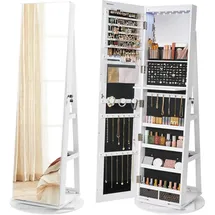 Songmics Schmuckschrank mit LED und Spiegel 360° drehbar Weiß