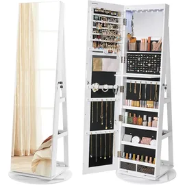 Songmics Schmuckschrank mit LED und Spiegel 360° drehbar Weiß