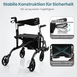Costway Rollator Faltbar und leicht mit Sitz 6-fach höhenverstellbar Schwarz