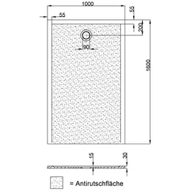 Hoesch Muna S 160x100x3cm, weiß, Antirutsch